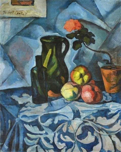 Blue Still-life Oil Painting by Vilmos Perlrott-Csaba