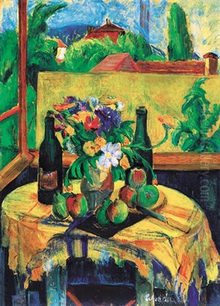 View From The Studio (szentendre) Oil Painting by Vilmos Perlrott-Csaba