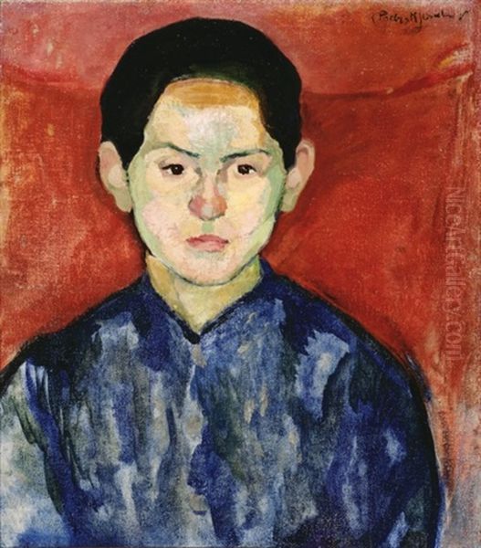 Boy Head Oil Painting by Vilmos Perlrott-Csaba