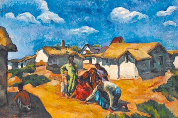 Edge Of The Village Oil Painting by Vilmos Perlrott-Csaba