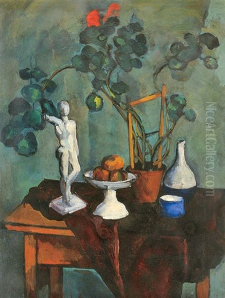 Still-life With Sculpture Oil Painting by Vilmos Perlrott-Csaba