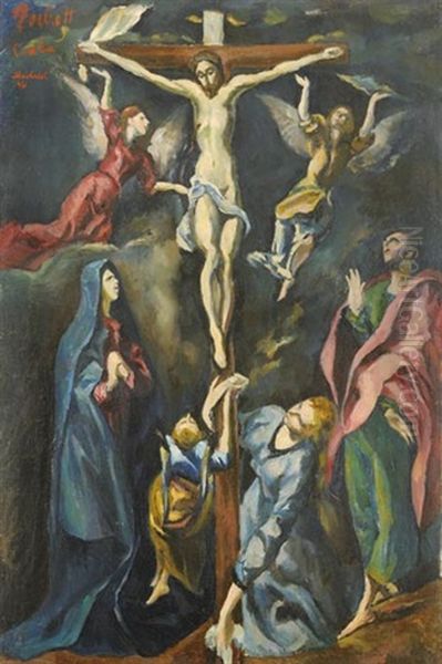 Death Of Christ (after El Greco) Oil Painting by Vilmos Perlrott-Csaba