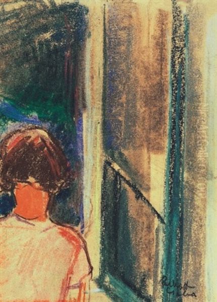 Muteremablakban - In The Studio Window Oil Painting by Vilmos Perlrott-Csaba