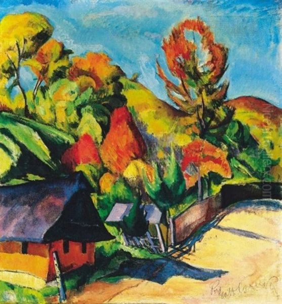 Nagybanyai Taj (landscape In Nagybanya, 1920-as Evek) Oil Painting by Vilmos Perlrott-Csaba