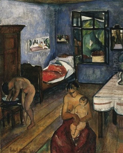 Akt A Nagybanyai Muteremben (nude In The Studio In Nagybanya) Oil Painting by Vilmos Perlrott-Csaba