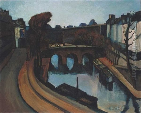 Parizsi Szajna - Part (the Bank Of The Seine In Paris) Oil Painting by Vilmos Perlrott-Csaba