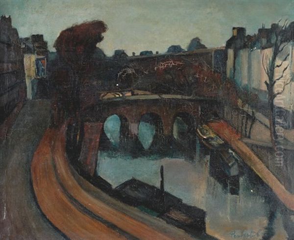 A Bridge In Paris Oil Painting by Vilmos Perlrott-Csaba