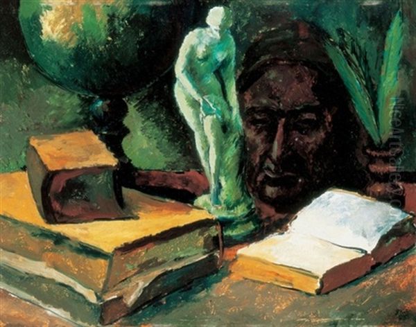 Csendelet Szoborral (still Life With A Statue) Oil Painting by Vilmos Perlrott-Csaba