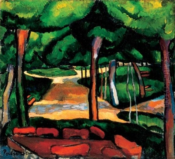 Parkban (in The Park) Oil Painting by Vilmos Perlrott-Csaba