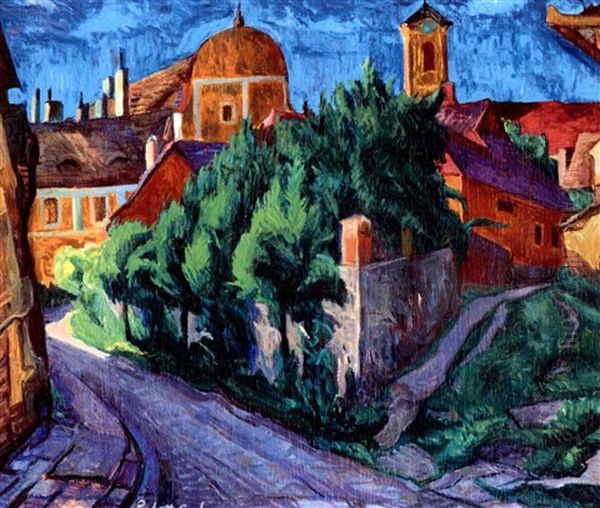 Szentendre (the Town Of Szentendre) Oil Painting by Vilmos Perlrott-Csaba