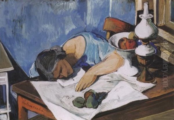 Szobaban (in The Room) Oil Painting by Vilmos Perlrott-Csaba