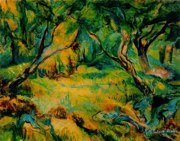 Arnyas Szentendrei Kert (shadowy Garden In Szentendre) Oil Painting by Vilmos Perlrott-Csaba