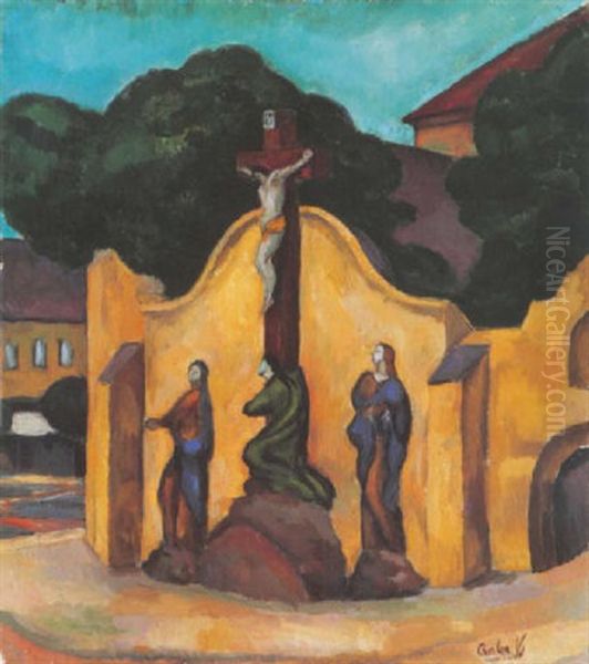 Kecskemeti Kalvaria (calvaria In Kecskemet) Oil Painting by Vilmos Perlrott-Csaba