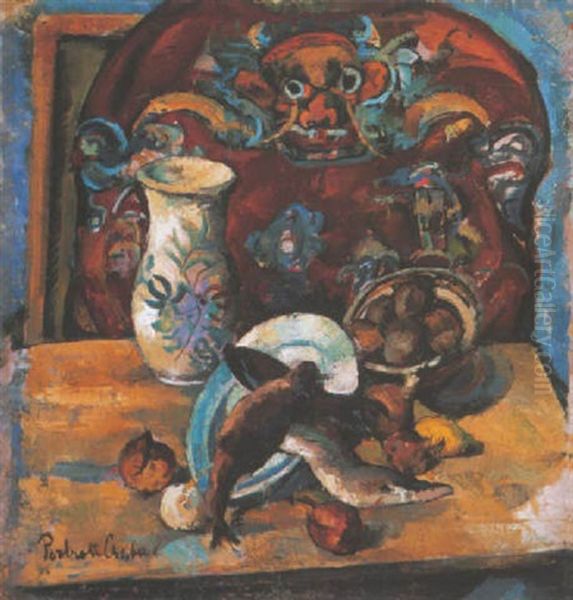 Mutermi Csendelet (still-life In Atelier) Oil Painting by Vilmos Perlrott-Csaba