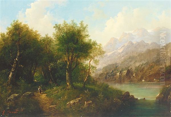 Voralpenlandschaft Mit Gebirgshintergrund An Einem Prachtvollen Sommertag Oil Painting by Pernot, Francois Alexandre