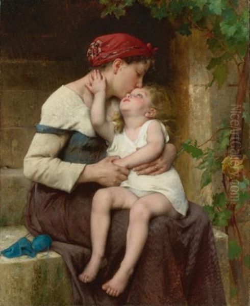 Mother With Child Oil Painting by Leon Jean Basile Perrault