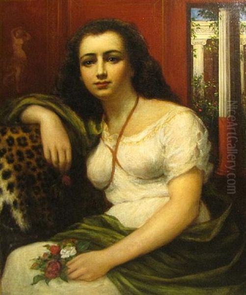 A Roman Beauty Oil Painting by Leon Jean Basile Perrault
