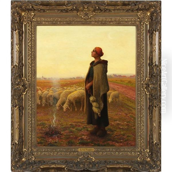 The Shepherdess Oil Painting by Aime Perret