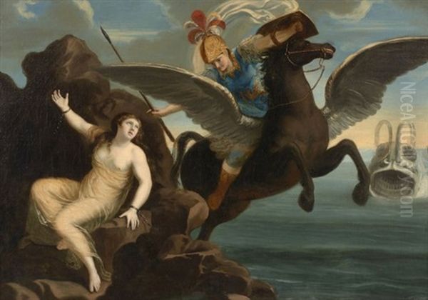 Persee Delivrant Andromede Oil Painting by Francois Perrier Le Bourguignon