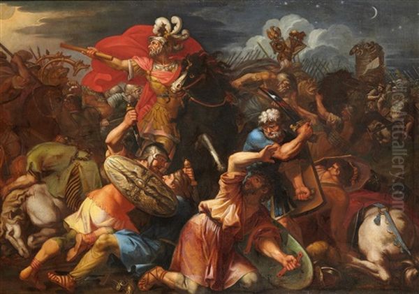 La Bataille De Josue Contre Les Amoreens Oil Painting by Francois Perrier Le Bourguignon