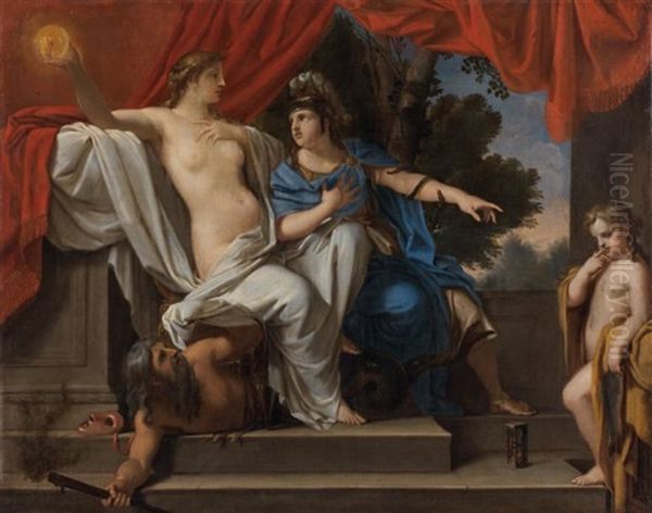 La Sagesse Et La Foi Denoncant Le Mensonge Oil Painting by Francois Perrier Le Bourguignon