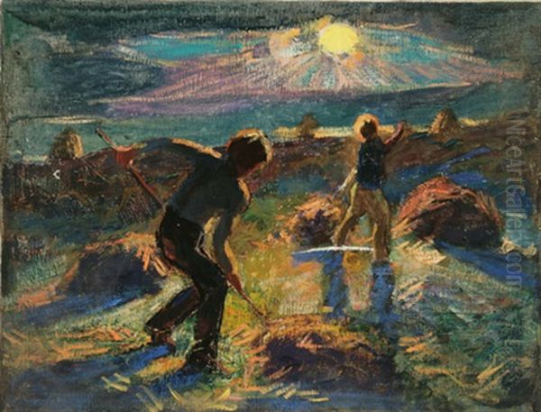 Haying Oil Painting by Van Dearing Perrine