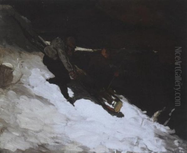 Coasting Firewood Down Oil Painting by Van Dearing Perrine