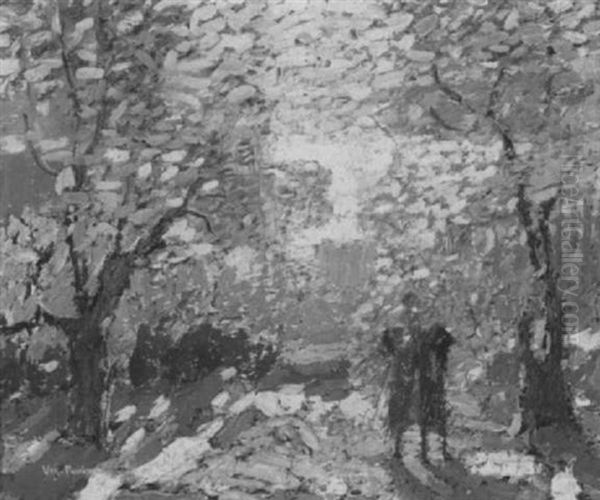 Children At Play In A Landscape Oil Painting by Van Dearing Perrine