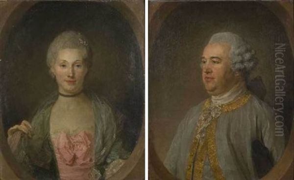 Portrait De Denis Mac Carthy, Seigneur De Beauge Et De Fonvidal (+ Portrait De Jeanne Fitz-gerald, Son Epouse; Pair) Oil Painting by Jean-Baptiste Perronneau