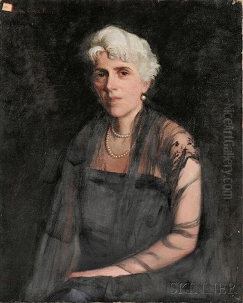 Seated Woman In Black Wearing A Double Strand Of Pearls Oil Painting by Lilla Calbot Perry