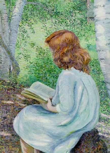 Child With Red Hair Reading Oil Painting by Lilla Calbot Perry