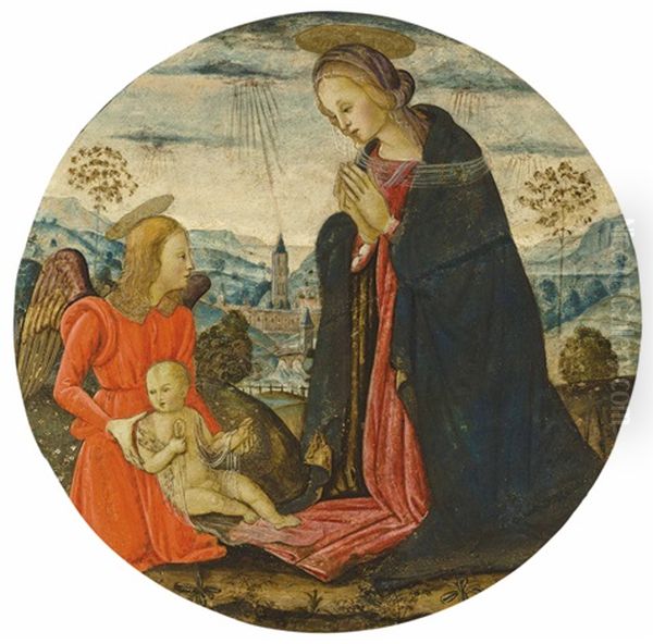 Madonna And Child With An Angel Oil Painting by Pietro Vannucci Perugino
