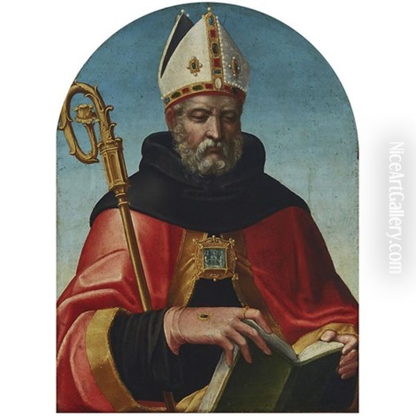 St. Augustine, The Bishop Of Hippo And Doctor Of The Truth Of The Church, Shown With A Crosier And Miter In The Habit Of The Augustinian Order Oil Painting by Pietro Vannucci Perugino