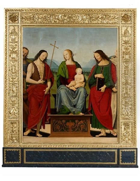La Vierge A L'enfant Entouree De Saint Jean-baptiste, Saint Jean L'evangeliste Et Saint Bruno Oil Painting by Pietro Vannucci Perugino