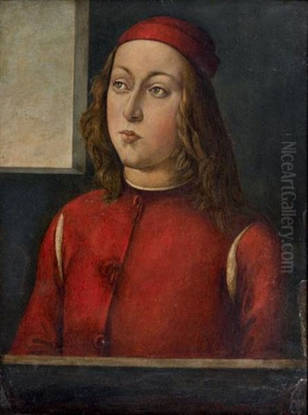Portrait De Jeune Homme En Habit Renaissance Dans L'embrasure D'une Fenetre Oil Painting by Pietro Vannucci Perugino