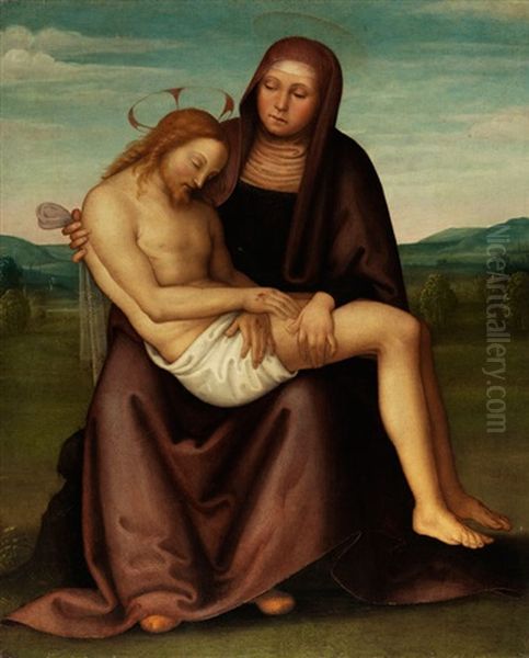 Pieta In Weiter Landschaft Oil Painting by Pietro Vannucci Perugino