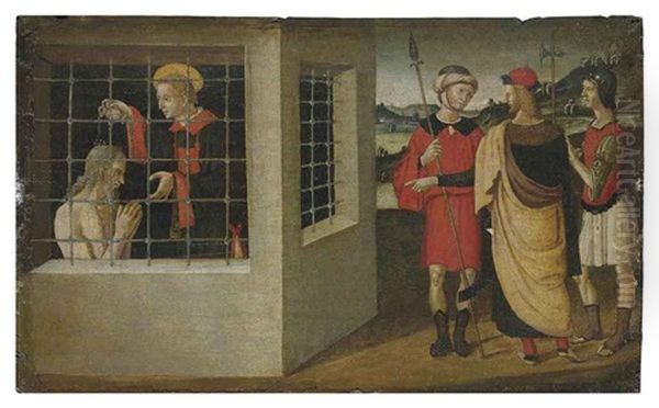 Saint Lawrence Baptizing The Gaoler Hippolytus Oil Painting by Pietro Vannucci Perugino