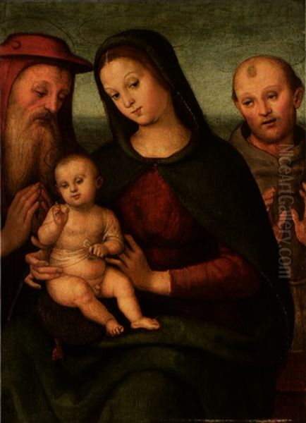 La Vierge A L'enfant Entre Saint Jerome Et Saint Francois Oil Painting by Pietro Vannucci Perugino