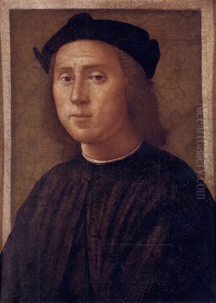 Portrait Of A Man In A Black Coat And Black Cap Oil Painting by Pietro Vannucci Perugino