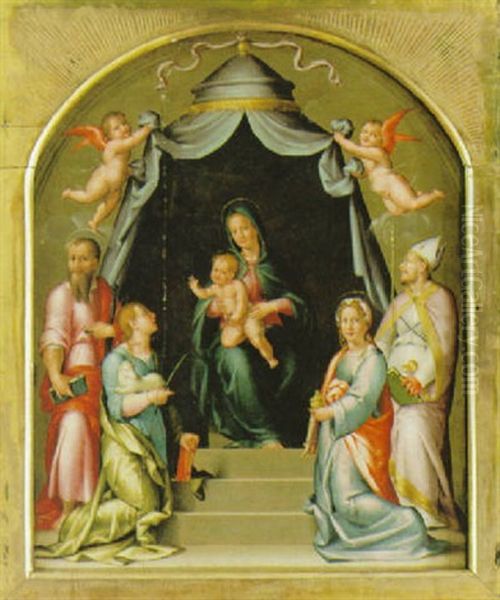 Madonnan Med Barnet Omgivna Av Martyrer Oil Painting by Pietro Vannucci Perugino