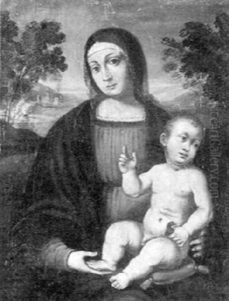 Madonna Mit Kind Vor Landschaftshintergrund Oil Painting by Pietro Vannucci Perugino