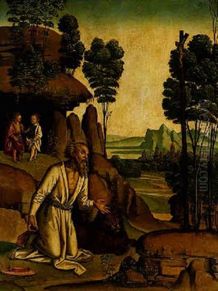 Saint Jerome In The Wilderness Oil Painting by Pietro Vannucci Perugino
