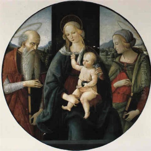 Vierge A L'enfant Entre Saint Jerome Et Une Sainte Martyre Oil Painting by Pietro Vannucci Perugino