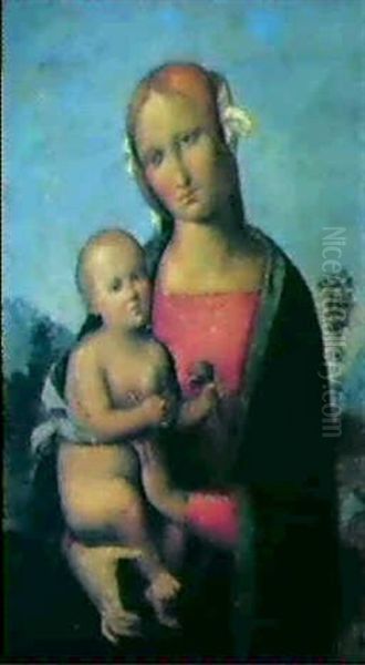 Madonna Mit Kind Vor Landschaftlichem Hintergrund Oil Painting by Pietro Vannucci Perugino