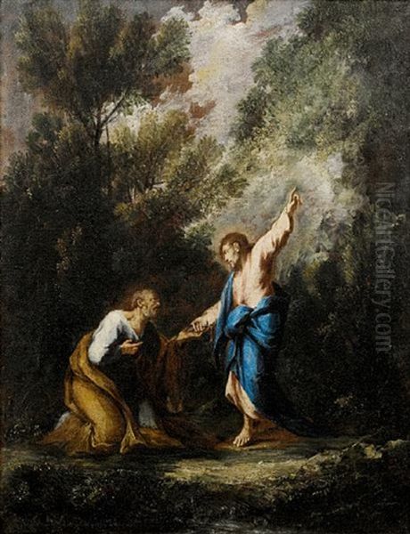 Christ Handing The Keys Of Heaven To Saint Peter Oil Painting by Antonio Francesco Peruzzini
