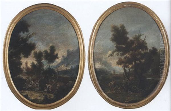 Paesaggio Silvestre Con Pastore E Contadina Oil Painting by Antonio Francesco Peruzzini