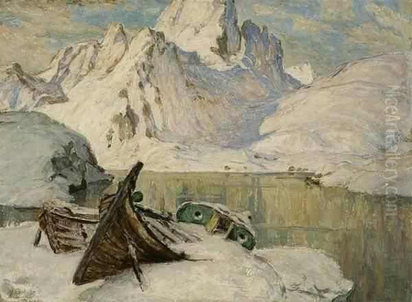 Old Viking Boats Oil Painting by Anna Katarina Boberg