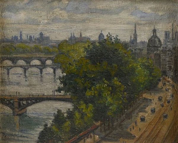 Paris, La Seine Vue Depuis Le Quai Voltaire Oil Painting by Jean Misceslas Peske