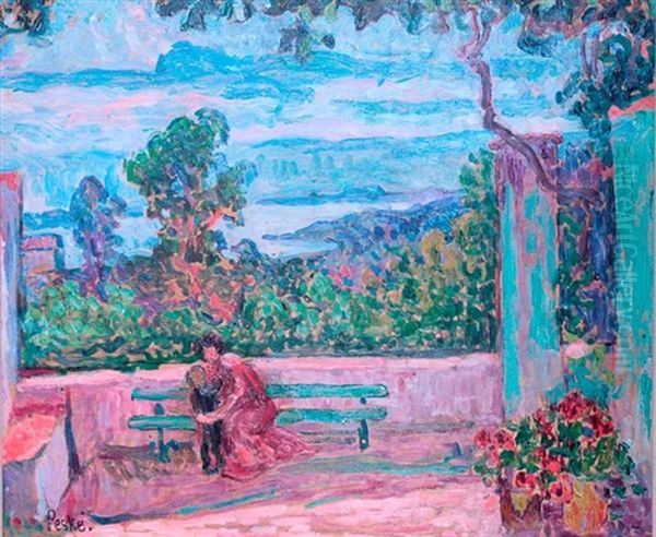 Mere Et Enfant En Bord De Mer Oil Painting by Jean Misceslas Peske