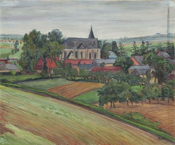 Landscape With Church Oil Painting by Jean Misceslas Peske